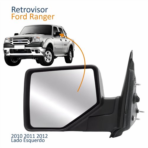 Retrovisor Ford Ranger 2010 2011 2012 Elétrico Com Capa Fixa Preta Lado Esquerdo Motorista