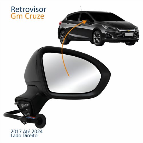 Retrovisor Gm Cruze 2017 Até 2024 Elétrico Com 3 Fios Lado Direito Passageiro