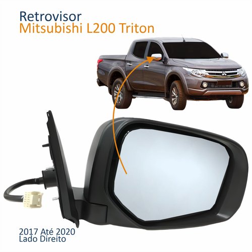 Retrovisor Mitsubishi L200 Triton 2017 2018 2019 2020 Elétrico Com Pisca Capa Cromada Retrátil Lado Direito Passageiro