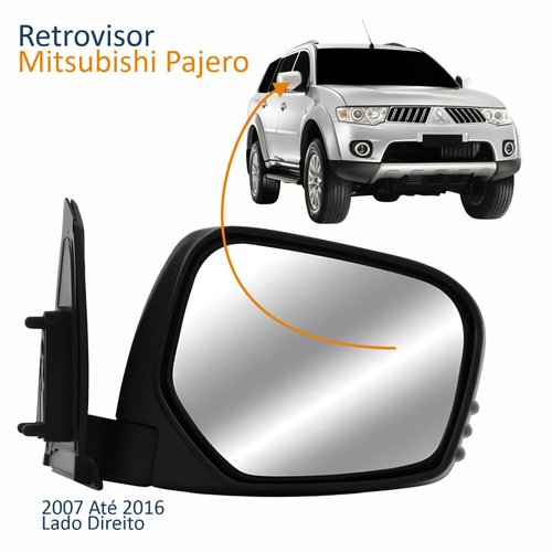 Retrovisor Mitsubishi Pajero 2007 Até 2016 Elétrico Capa Cromada Lado Direito Passageiro