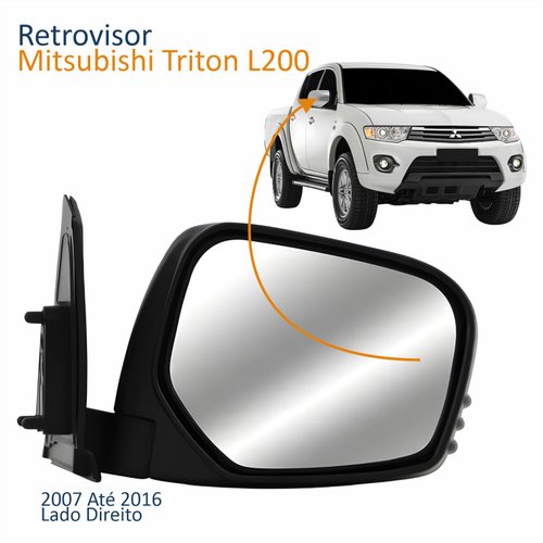 Retrovisor Mitsubishi Triton L200 2007 Até 2016 Elétrico Capa Cromada Lado Direito Passageiro