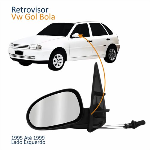 Retrovisor Vw Gol 1995 1996 1997 1998 1999 4 Portas Com Controle Lado Esquerdo Motorista