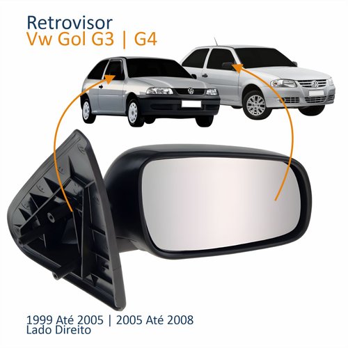 Retrovisor Vw Gol G3 1999 Até 2005 G4 2005 Até 2008 2 Portas Sem Controle Lado Direito Passageiro