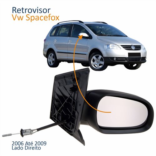 Retrovisor Vw Spacefox 2006 2007 2008 2009 Com Controle Lado Direito Passageiro Original