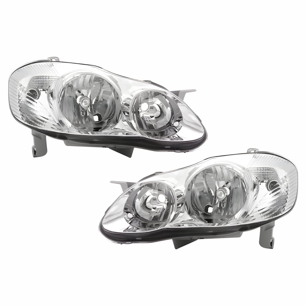 Faros Delanteros Izquierdo Y Derecho Con Carcasa Cromada Para Toyota Corolla 2003-2008 – Halogenuros, Reemplazo Directo