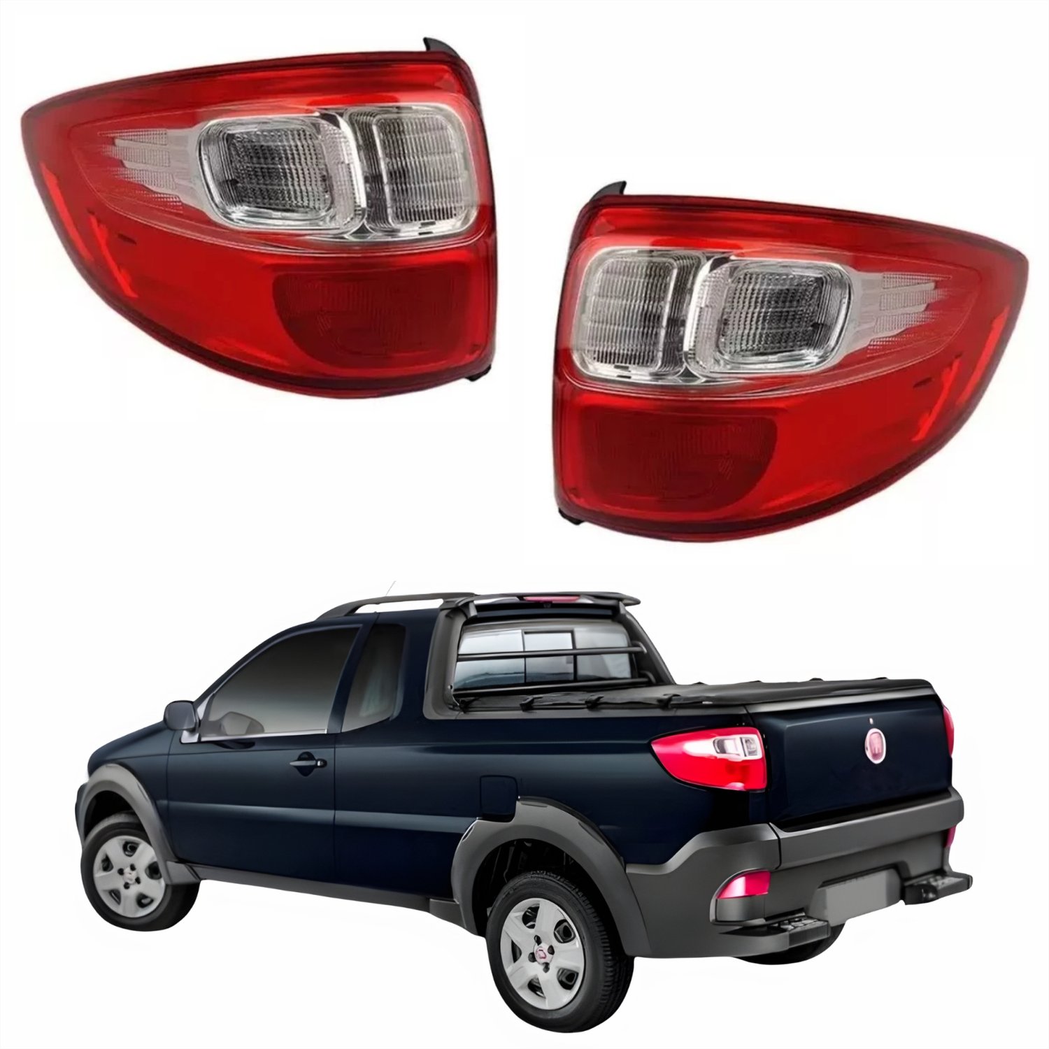 Par de Lanterna Fiat Strada Working G5 2014 Até 2019 Canto Bicolor Cristal
