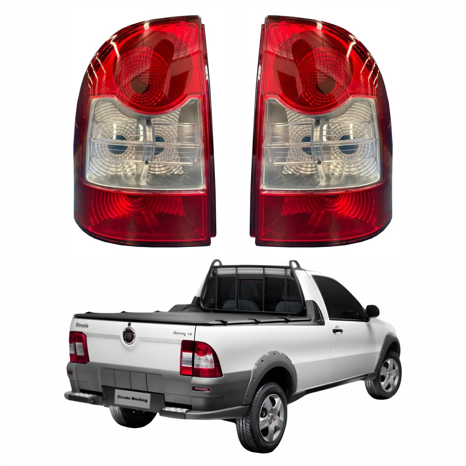 Par de Lanterna Traseira Fiat Strada Working 2009 Até 2013 Bicolor Canto