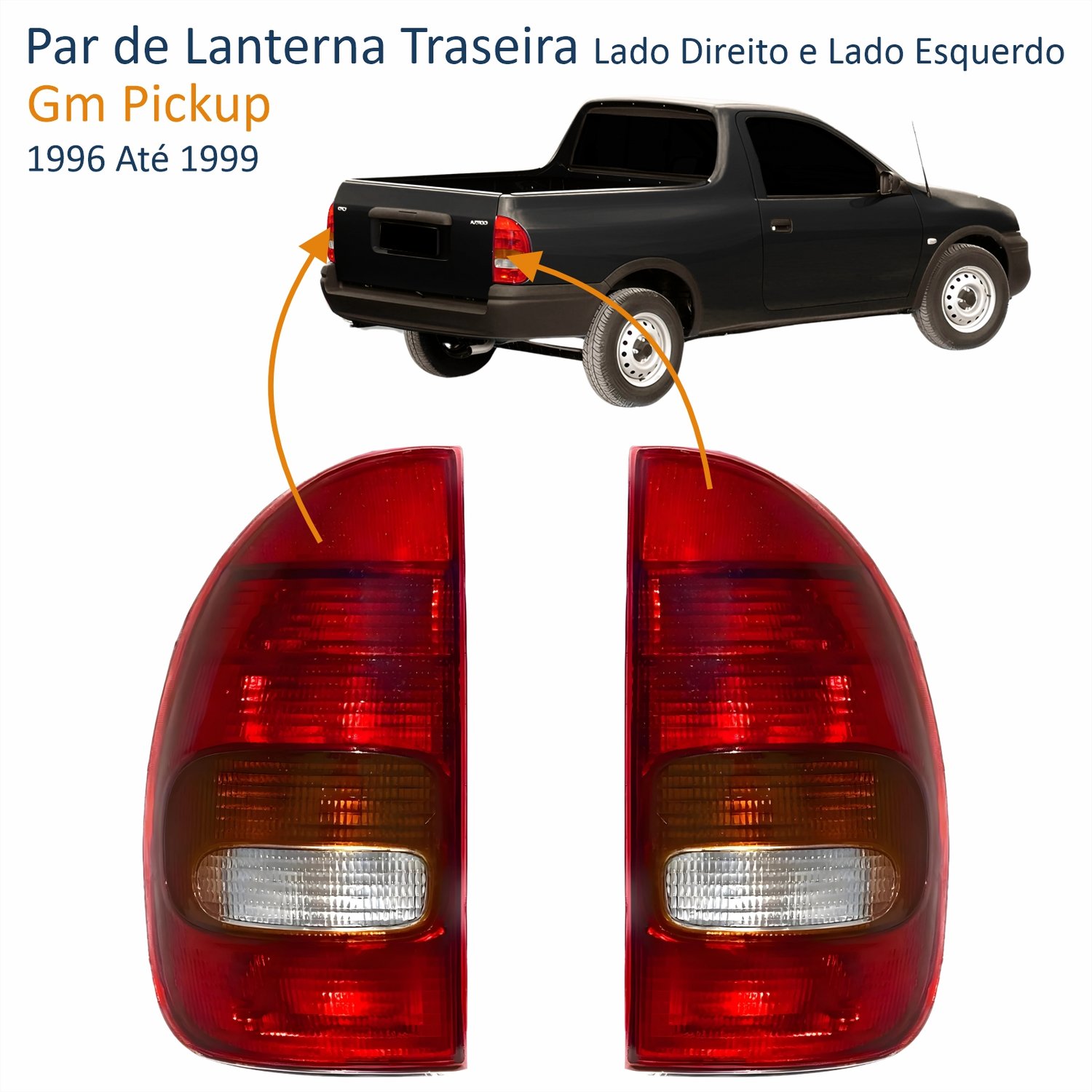 Par de Lanterna Traseira Gm Pickup 1996 Até 1999 Tricolor 4 Portas