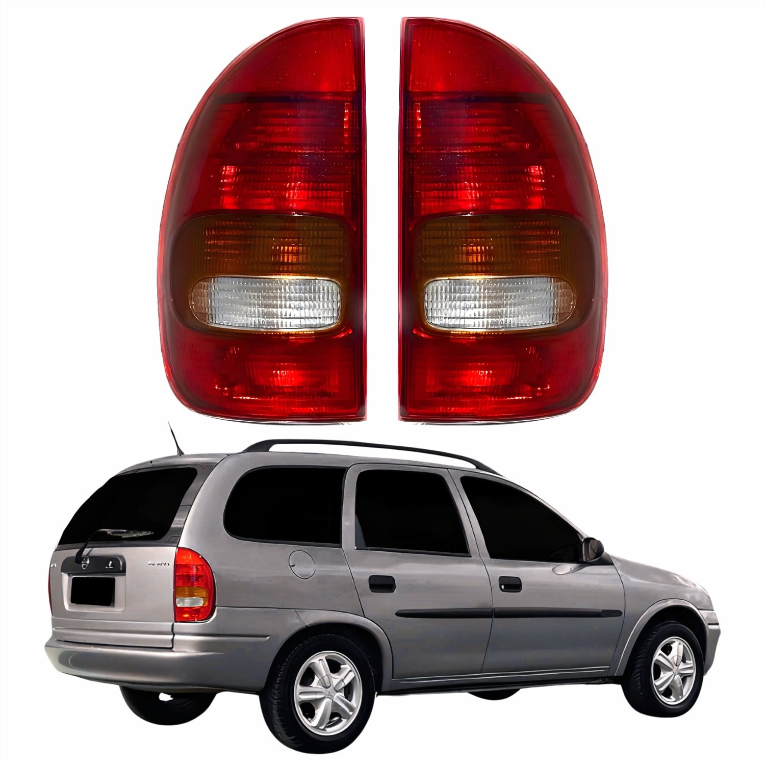 Par de Lanterna Traseira Gm Wagon 1996 Até 1999 Tricolor 4 Portas