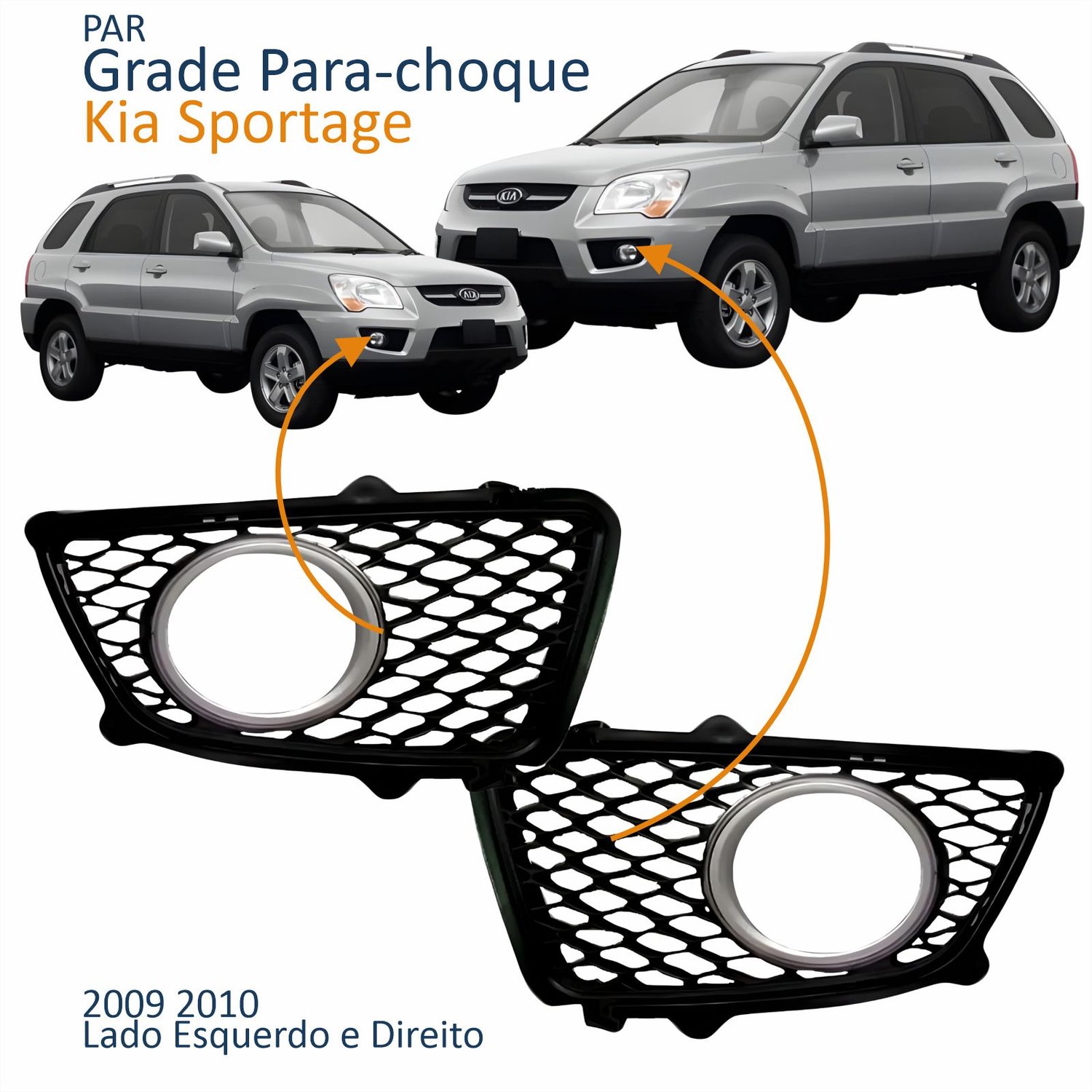Par Grade Parachoque Kia Sportage 2009 2010 Com Furo Aro Prata