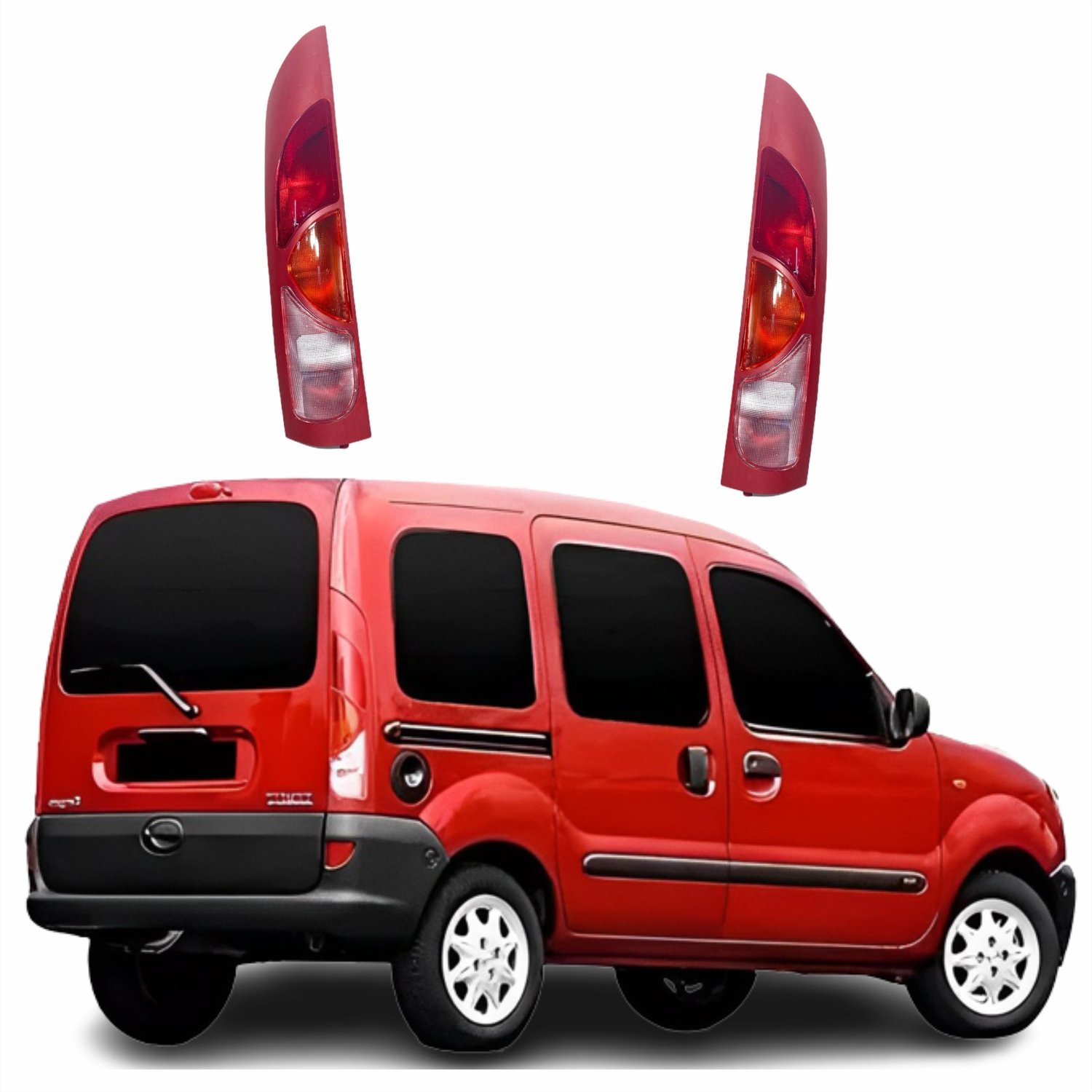 Par Lanterna Renault Kangoo 1998 Até 2007 Borda Vermelho 1 Porta Tricolor