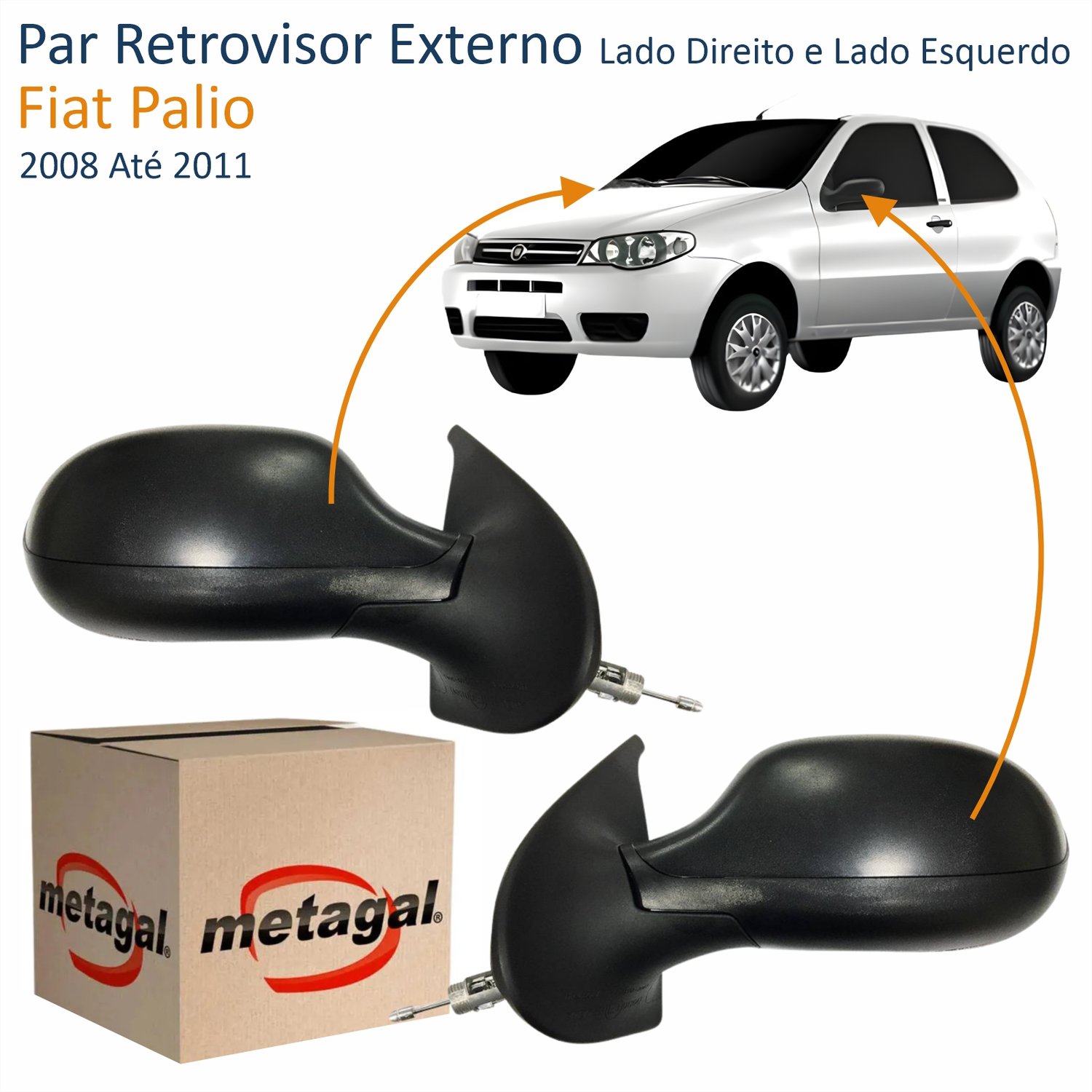Par Retrovisor Fiat Palio 2008 Até 2011 2 Portas Com Controle METAGAL