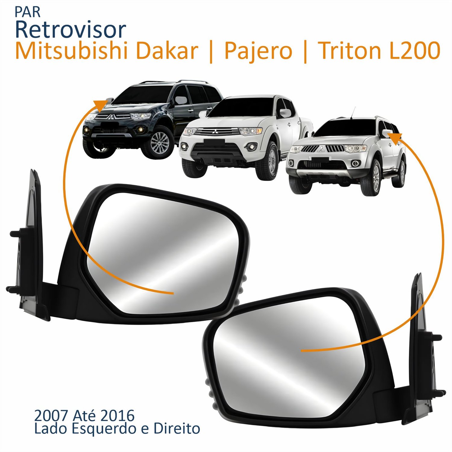 Par Retrovisor Mitsubishi Dakar Pajero Triton L200 2007 Até 2016 Elétrico Capa Cromada Par Retrovisor Mitsubishi Dakar Pajero Triton L200 2007 Até 2016 Elétrico Capa Cromada