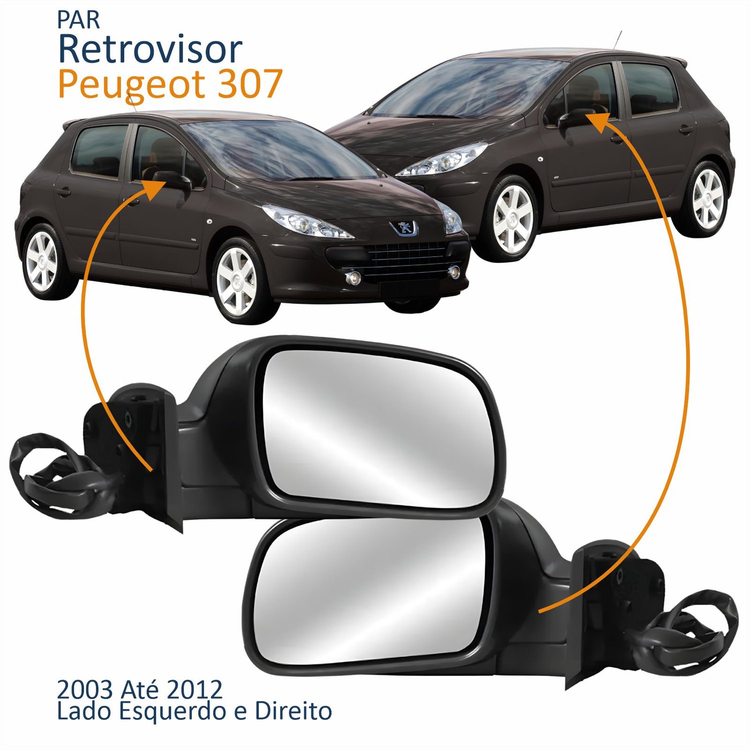Par Retrovisor Peugeot 307 2003 Até 2012 Elétrico Capa Preta Par Retrovisor Peugeot 307 2003 Até 2012 Elétrico Capa Preta