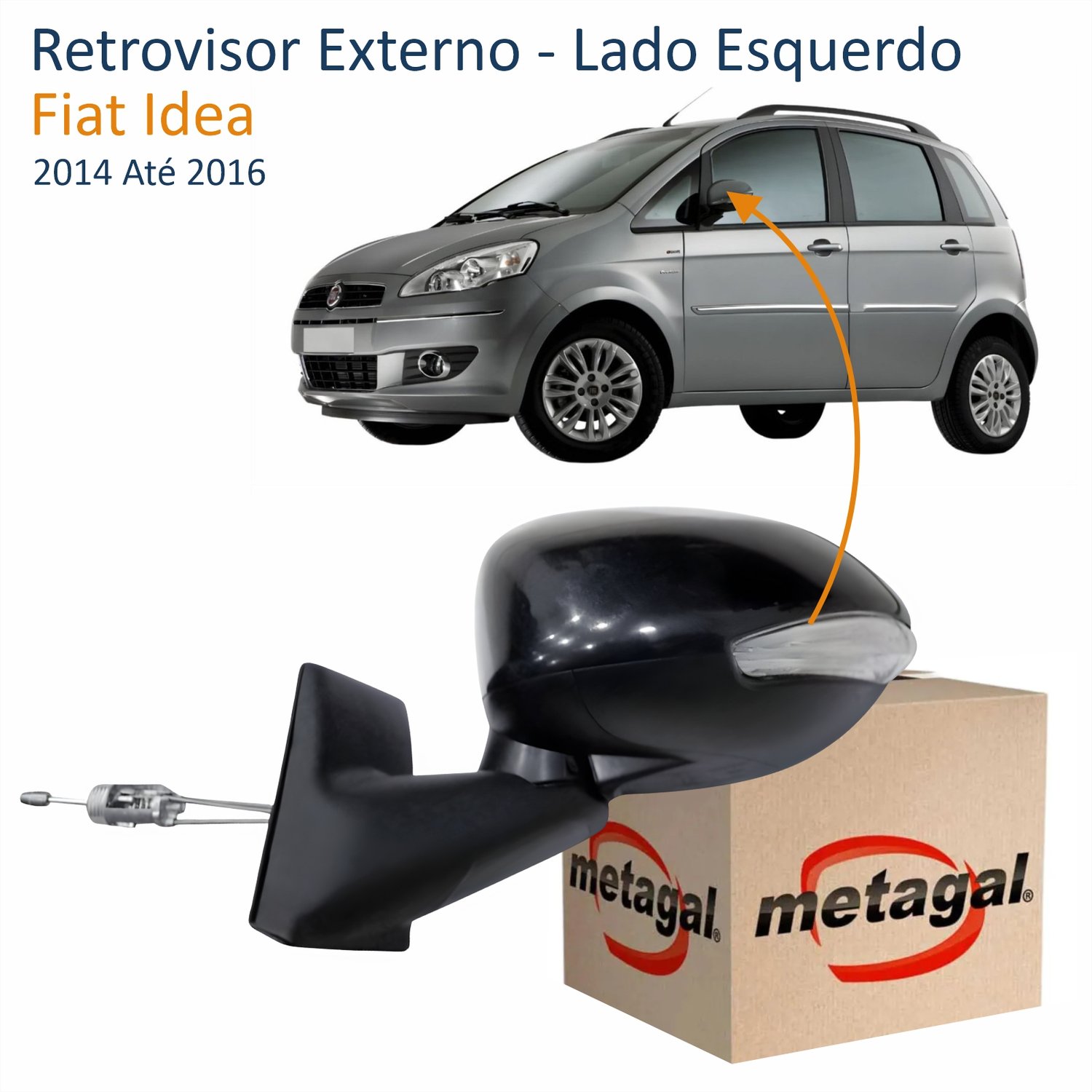 Retrovisor Fiat Idea 2014 Até 2016 Com Controle Com Pisca Com Sensor METAGAL Lado Esquerdo Motorista