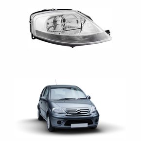 Farol Citroen C3 2002 até 2012 Máscara Cromada Lado Direito Passageiro
