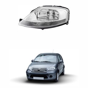 Farol Citroen C3 2002 até 2012 Máscara Cromada Lado Esquerdo Motorista