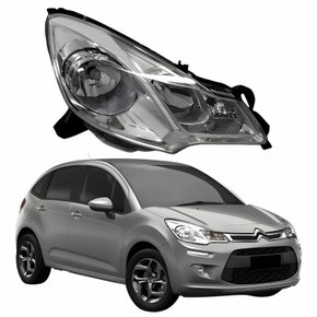 Farol Principal Citroen C3 2013 Até 2021 Máscara Cromada Lado Direito Passageiro
