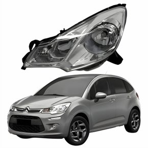 Farol Principal Citroen C3 2013 Até 2021 Máscara Cromada Lado Esquerdo Motorista