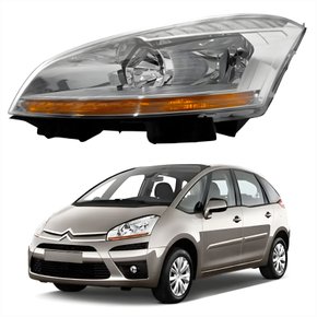 Farol Citroen C4 Gran Picasso 2007 Até 2010 Máscara Cromada Com Pisca Âmbar Lado Esquerdo Motorista
