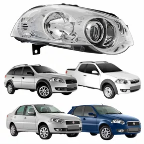 Farol Fiat Palio 2008 Até 2011 Siena 2008 Até 2012 Strada Weekend 2008 Até 2016 Máscara Cromada Com Anel Cromado Lado Direito Passageiro