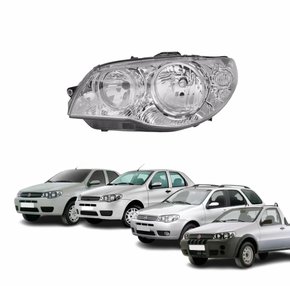 Farol Fiat Palio G3 2004 Até 2014 Siena Weekend G3 2004 Até 2007 Strada G3 2004 Até 2012 Mascara Cromada Com Anel Cromado Lado Esquerdo Motorista
