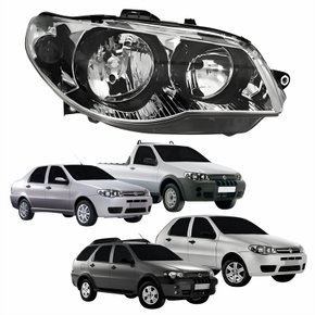 Farol Principal Fiat Palio Strada 2004 Até 2014 Siena Weekend 2004 Até 2007 Máscara Cromada Anel Negro Lado Direito Passageiro