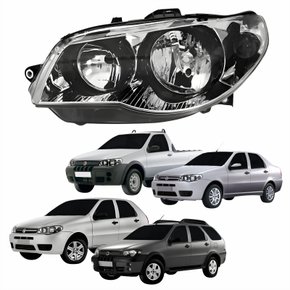 Farol Principal Fiat Palio Strada 2004 Até 2014 Siena Weekend 2004 Até 2007 Máscara Cromada Anel Negro Lado Esquerdo Motorista