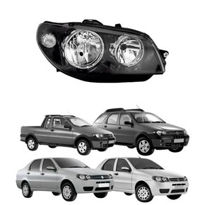Farol Fiat Palio G3 2004 Até 2014 Siena Weekend G3 2004 Até 2007 Strada G3 2004 Até 2012 Mascara Negra Com Anel Cromado Lado Direito Passageiro
