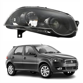 Farol Fiat Palio G4 2008 Até 2011 Foco Duplo Máscara Negra com Anel Preto Lado Direito Passageiro