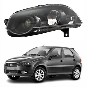 Farol Fiat Palio G4 2008 Até 2011 Foco Duplo Máscara Negra com Anel Preto Lado Esquerdo Motorista