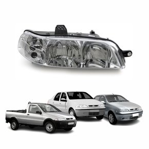 Farol Fiat Palio Siena Strada 2001 2002 2003 2004 Carcaça Preta Foco Duplo Máscara Cromada Lado Direito Passageiro