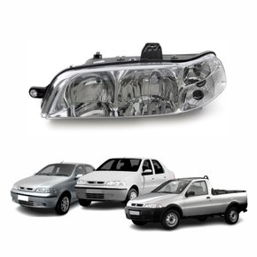 Farol Fiat Palio Siena Strada 2001 2002 2003 2004 Carcaça Preta Foco Duplo Máscara Cromada Lado Esquerdo Motorista