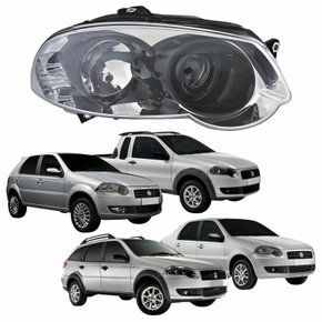 Farol Principal Fiat Palio Siena Strada Weekend 2008 Até 2012 Máscara Cromada Anel Negro Lado Direito Passageiro