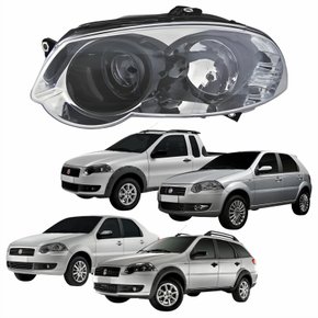 Farol Principal Fiat Palio Siena Strada Weekend 2008 Até 2012 Máscara Cromada Anel Negro Lado Esquerdo Motorista