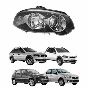 Farol Fiat Palio Siena Strada Weekend 2008 Até 2012 Mascara Negra Com Anel Cromado Lado Direito Passageiro