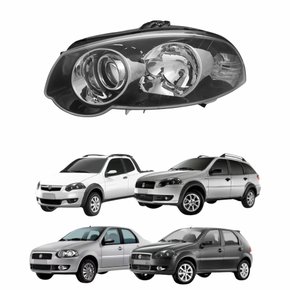 Farol Fiat Palio Siena Strada Weekend 2008 Até 2012 Mascara Negra Com Anel Cromado Lado Esquerdo Motorista