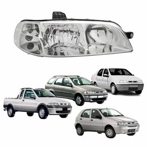 Farol Fiat Palio Siena Strada Weekend G2 2001 Até 2007 Foco Duplo Carcaça Preta Lado Direito Passageiro