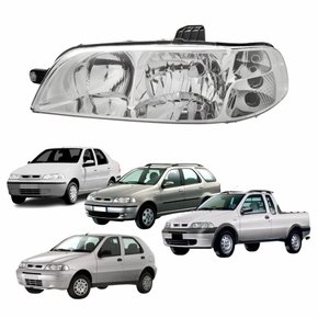 Farol Fiat Palio Siena Strada Weekend G2 2001 Até 2007 Foco Duplo Carcaça Preta Lado Esquerdo Motorista