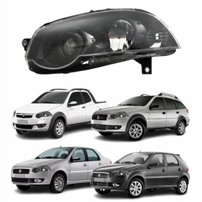 Farol Fiat Palio Siena Strada Weekend G4 2008 Até 2016 Foco Duplo Máscara Negra com Anel Preto Lado Esquerdo Motorista