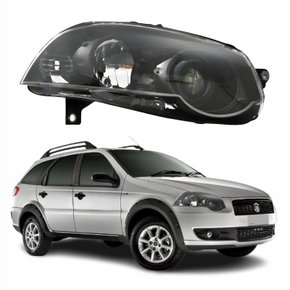 Farol Fiat Palio Weekend G4 2008 Até 2016 Foco Duplo Máscara Negra com Anel Preto Lado Direito Passageiro