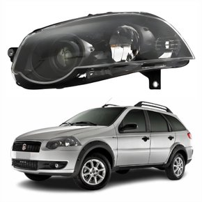 Farol Fiat Palio Weekend G4 2008 Até 2016 Foco Duplo Máscara Negra com Anel Preto Lado Esquerdo Motorista