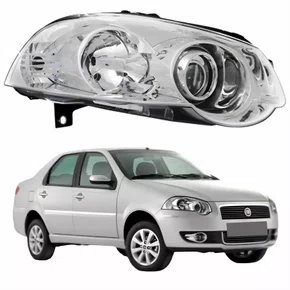Farol Fiat Siena 2008 Até 2012 Máscara Cromada Com Anel Cromado Lado Direito Passageiro