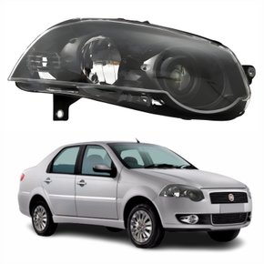 Farol Fiat Siena G4 2008 Até 2016 Foco Duplo Máscara Negra com Anel Preto Lado Direito Passageiro