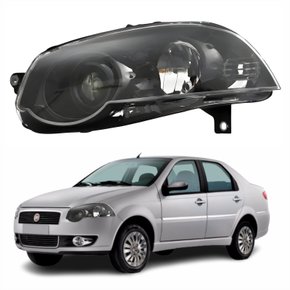 Farol Fiat Siena G4 2008 Até 2016 Foco Duplo Máscara Negra com Anel Preto Lado Esquerdo Motorista