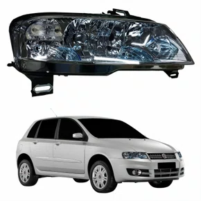 Farol Principal Fiat Stilo 2003 Até 2011 Elétrico Cromado Com Auxiliar Plug Quadrado Lado Direito Passageiro