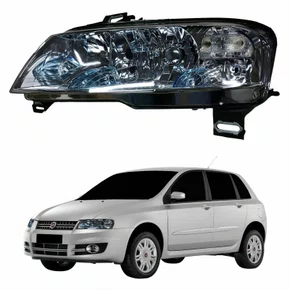 Farol Principal Fiat Stilo 2003 Até 2011 Elétrico Cromado Com Auxiliar Plug Quadrado Lado Esquerdo Motorista