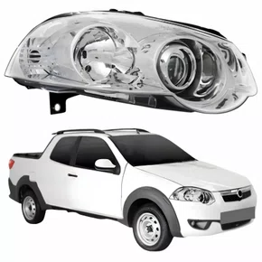 Farol Fiat Strada 2008 Até 2016 Máscara Cromada Com Anel Cromado Lado Direito Passageiro