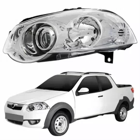 Farol Fiat Strada 2008 Até 2016 Máscara Cromada Com Anel Cromado Lado Esquerdo Motorista