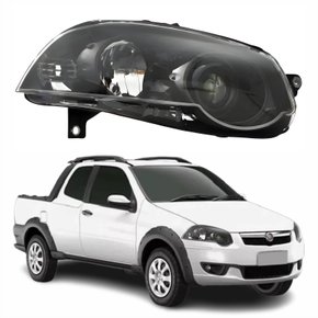 Farol Fiat Strada G4 2008 Até 2016 Foco Duplo Máscara Negra com Anel Preto Lado Direito Passageiro